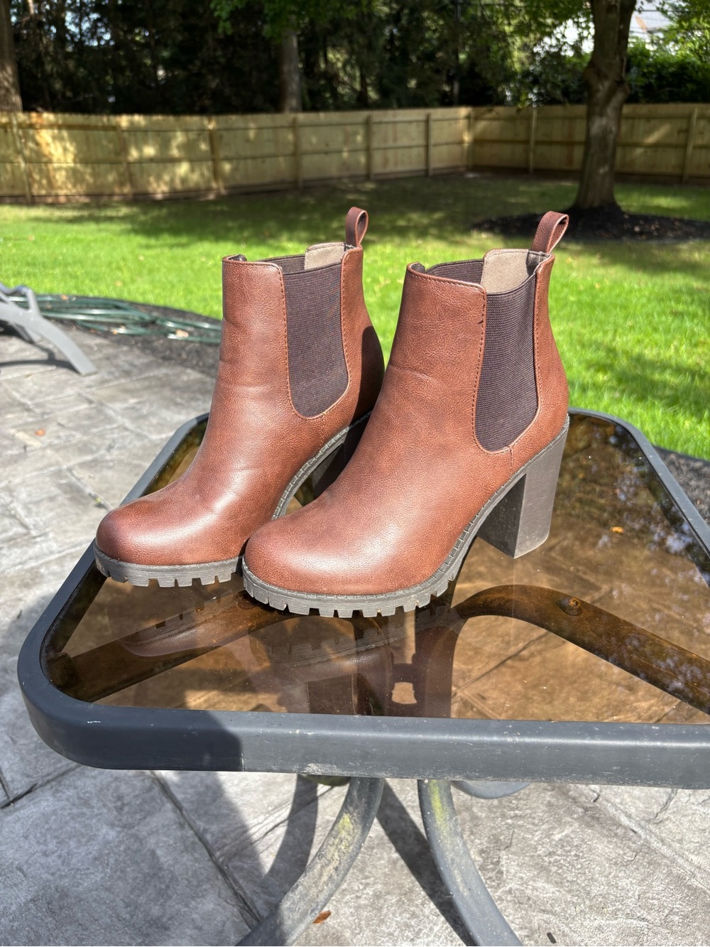 Soda Brown Chelsea Lug Heel Ankle Boots